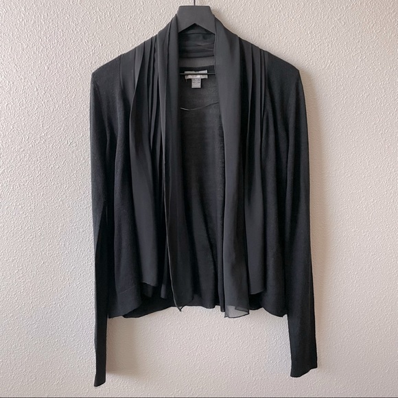 Neiman Marcus Sweaters - Neiman Marcus Black Draped Contrast Fabric Open Cardigan